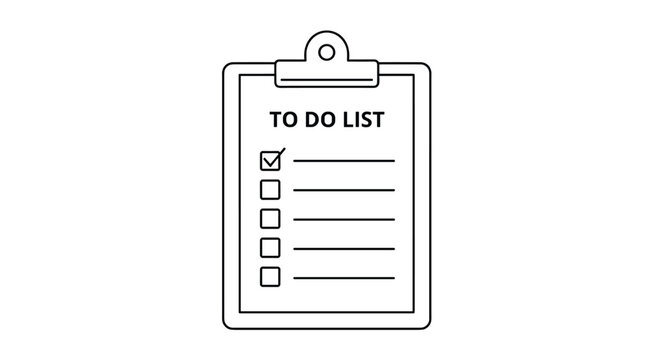 Professional to-do list on a clipboard showing a checked task and empty checkboxes representing productivity, organization, and management tool.