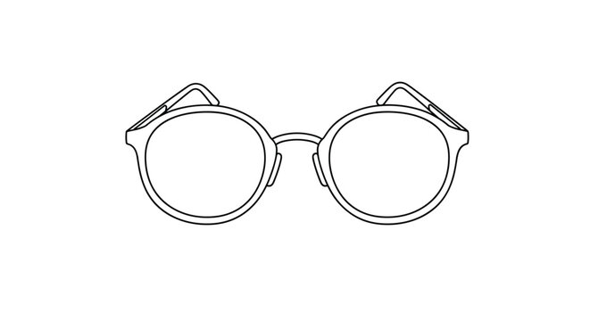 Round wire frame eyeglasses shown in a clean black and white line art illustration for optical health, reading, and vision correction themes.