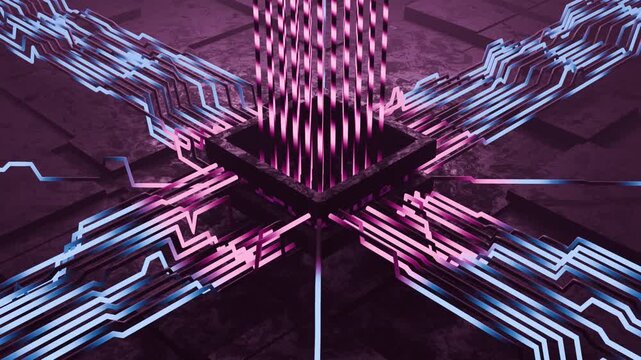 High Tech AI Data Center Core with Glowing Circuit Connections 4K Animation