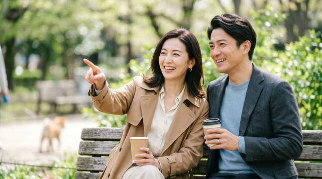 都会の公園で自然を感じて過ごすカップル・夫婦・ディンクスの二人暮らし
