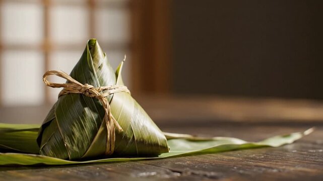 Single zongzi tilting and returning loop minimal clean scene right banner space