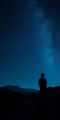 Fototapeta premium Melancholy figure stares at starry expanse, lo fi night vibe, lonely, pensive
