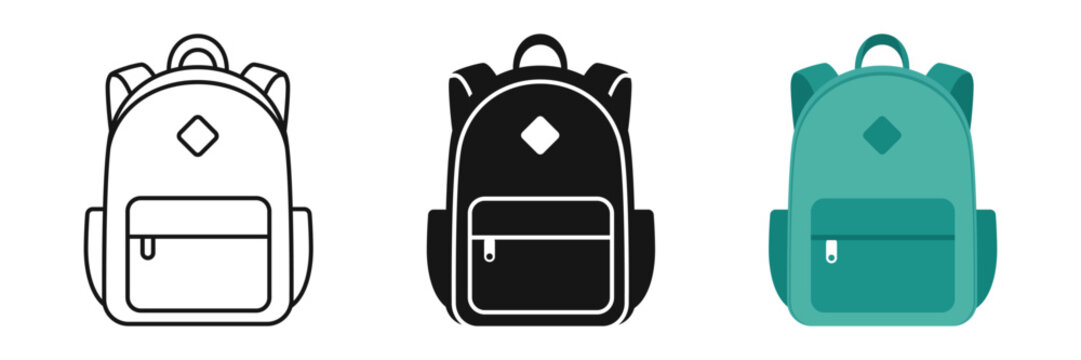 School bag icon set collection in flat style. Children backpack vector illustration on isolated background. Schoolbag sign business concept.