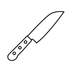 Fototapeta premium Kitchen knife icon in flat silhouette style. Cutting tool stroke outline vector illustration on isolated background. Cooking equipment sign business concept.