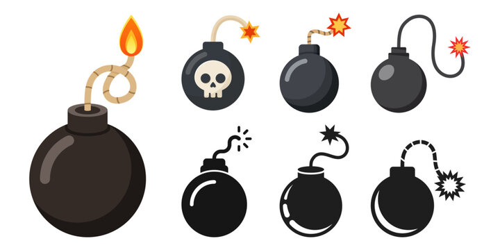 Bomb icon set collection in flat style. Explosive bombshell vector illustration on isolated background. Grenade sign business concept.