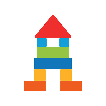 Toy wooden building blocks in flat style. Bricks jigsaw vector illustration on isolated background. Children educational game sign business concept.