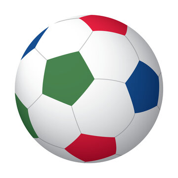 3D leather soccer ball white, red, blue and green colors isolated