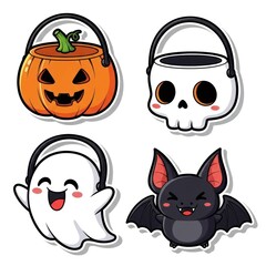 Fototapeta premium Cartoon halloween characters pumpkin skull ghost and bat stickers