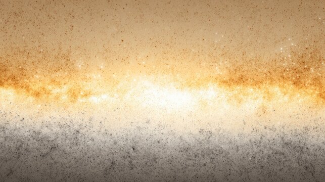 Abstract splash of gold and black particles forms a gradient pattern on a white textured background, kid friendly colorful planet background
