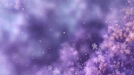 Fototapeta premium A close-up image of delicate purple snowflakes softly falling against a blurred lavender background, a serene winter atmosphere, kid friendly colorful planet background