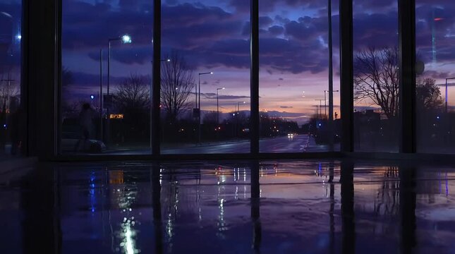 Window reflections changing over time, creating subtle shifts of light and environment on a glass surface, created with Generative AI.