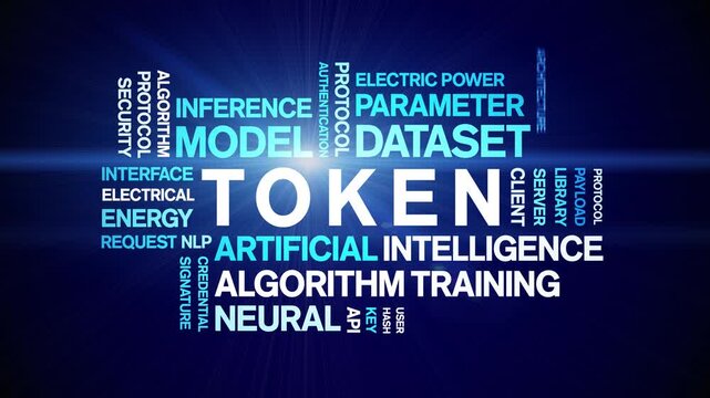 Token animated word cloud-text design animation tag kinetic typography seamless loop.