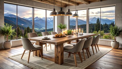 Fototapeta premium Rustic dining room with mountain view