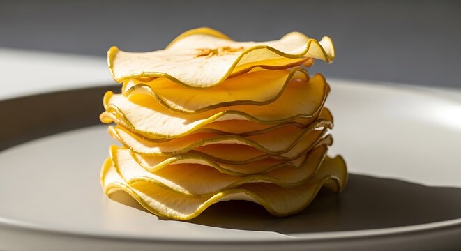 Stack of crispy potato chips plate.