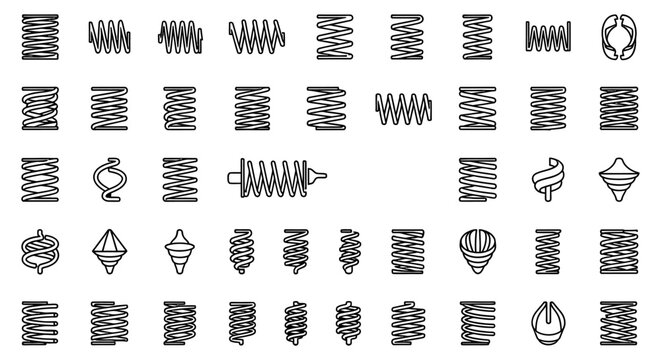 collection of various spring coils and abstract spiral shapes in outline