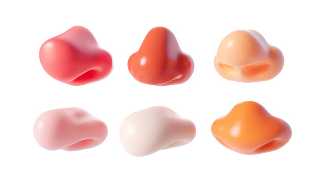 Modern 3D cartoon noses set isolated on transparent background