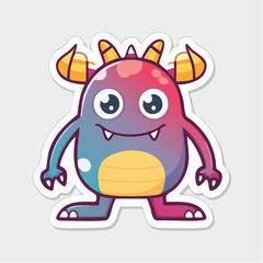 Fototapeta premium Cute Cartoon Monster with Horns and Big Eyes
