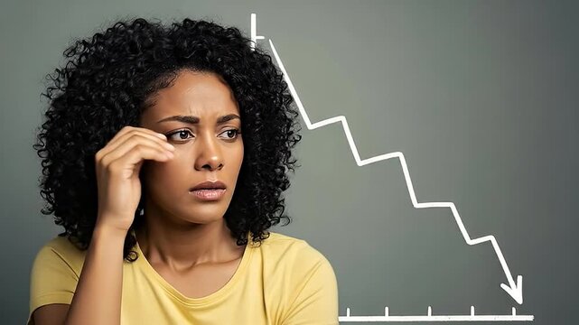 Woman Experiencing Downward Trend with Economic Loss Concept