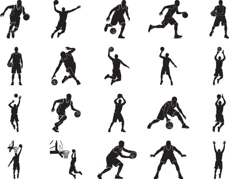 Basketball Player Silhouettes in Action Poses