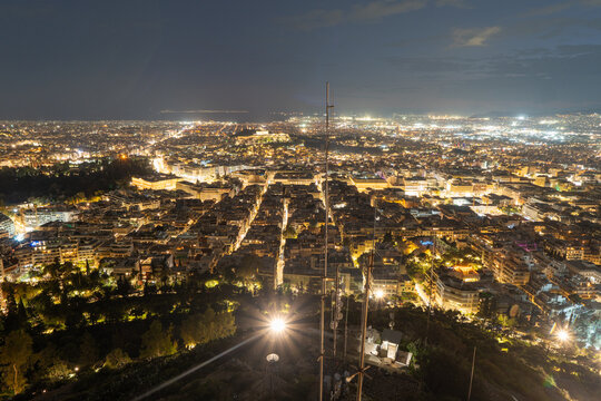 Illuminated Athens Nightscape from Lycabettus Hill