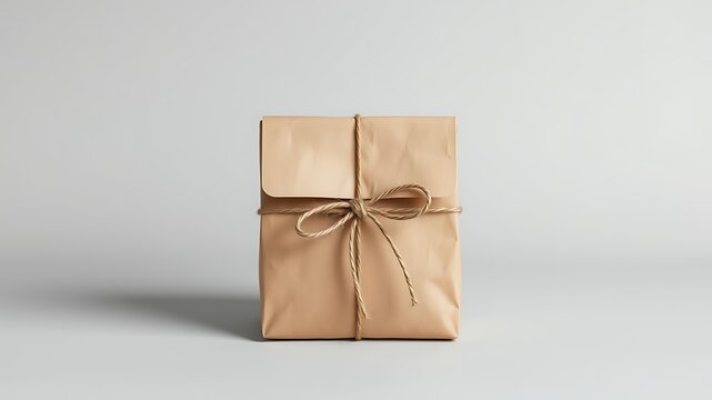 Simple brown paper package tied with twine gift