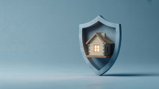 Protected home, shielded house, security concept, safe property, insurance symbol