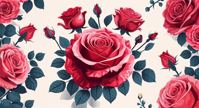 Rose red elegant floral vector design elements poster templates for creative graphic design