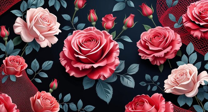 Rose red elegant floral mesh patterns design elements poster templates for creative graphic design
