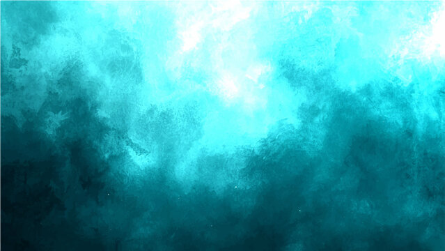 Abstract Vector azure oceanic gradient watercolor style design showing depth of clouds creating sense of atmospheric movement and liquid nature.