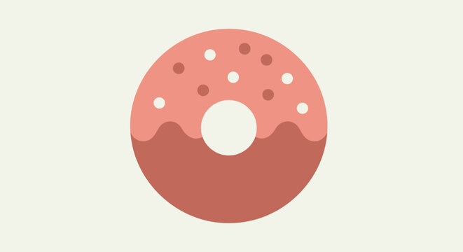 Minimalist flat donut illustration, simple circular shape with hole, small sprinkle dots, solid single color, clean geometric style, centered icon, modern flat design