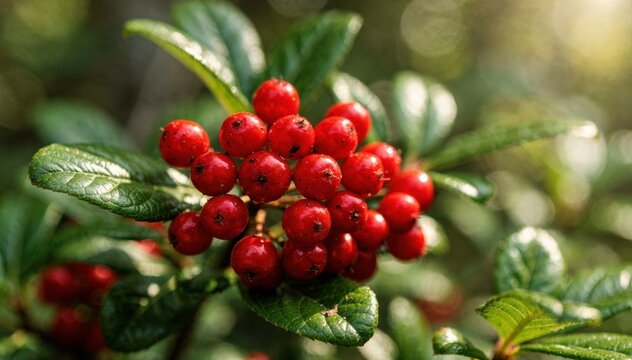 Vibrant Red Berries on Lush Green Leaves