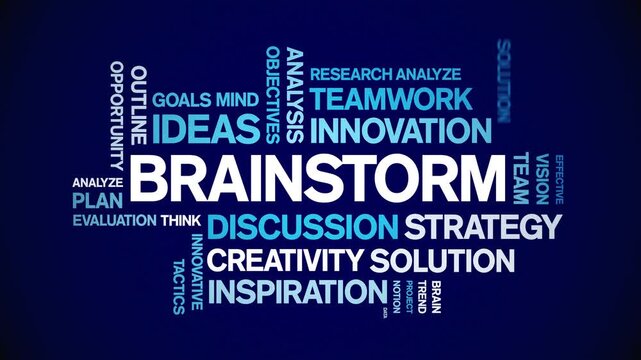 Brainstorm animated word cloud-text design animation tag kinetic typography seamless loop.