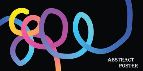 Obraz premium Vibrant abstract poster showcases colorful swirling shapes and lines on black background