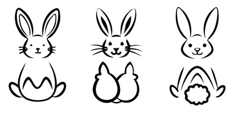 Obraz premium Minimal Line Art Rabbit Set – Cute Bunny Icons, Hopping Hare Silhouettes, Vector Illustration Collection