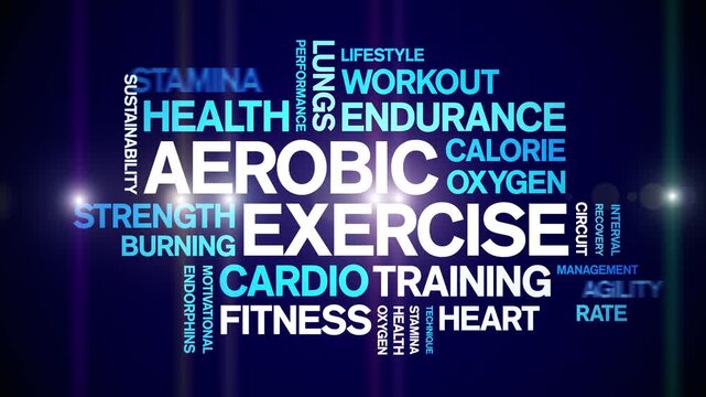 Aerobic Exercise animated word cloud-text design animation tag kinetic typography seamless loop.