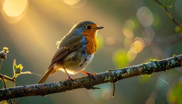 A small European robin perched on a branch.
