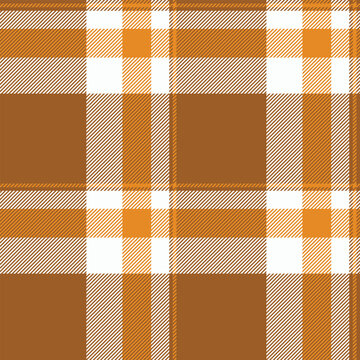 Poster tartan fabric plaid, give background textile texture. Tape seamless pattern check vector in orange and white colors.