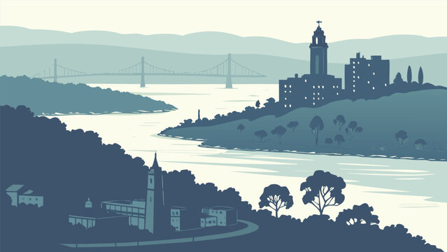 Yonkers skyline silhouette with Hudson River waterfront