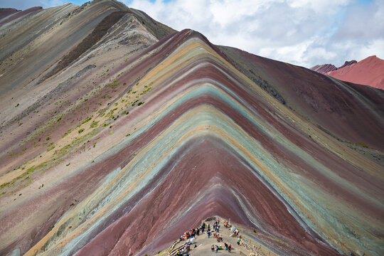 Majestic vinicunca rainbow mountain landscape in peru evokes awe with colorful geology