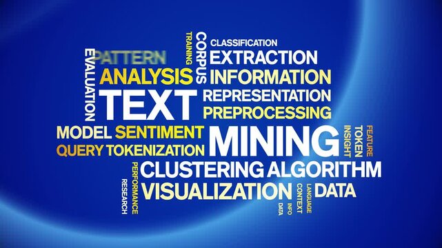 Text Mining animated word cloud-text design animation tag kinetic typography seamless loop.