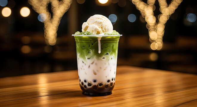 chocolate Milk ice cream matcha boba
