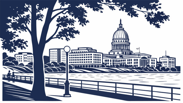 Madison Wisconsin skyline silhouette with State Capitol