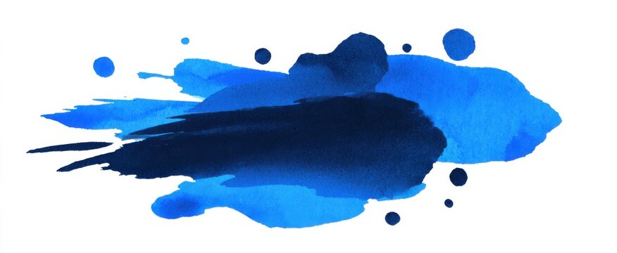 Blue ink blot and paint streak create a unique artistic design element.