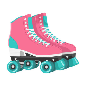 Pink and teal roller skates vector illustration, retro footwear design