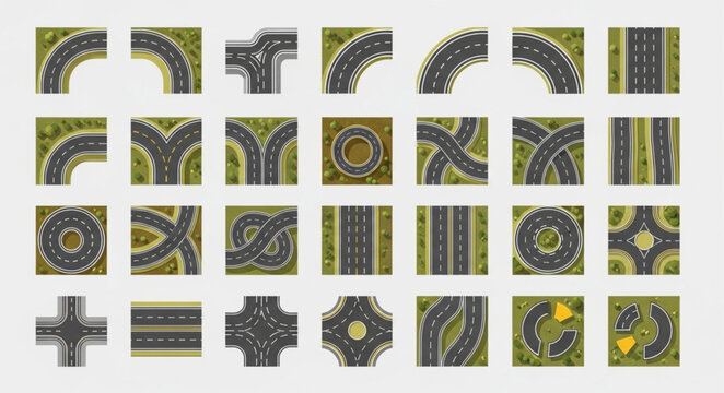 Collection of various road intersection types and road segments.