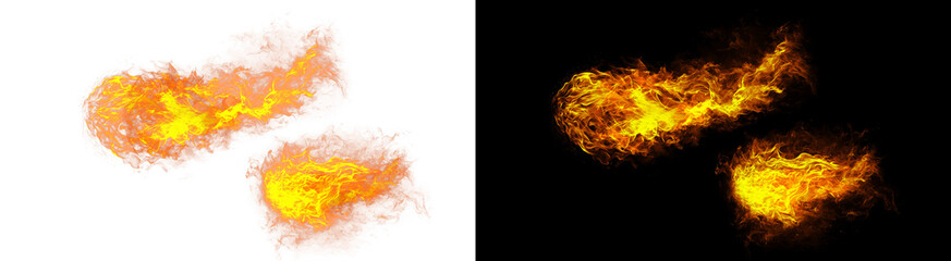 PNG image of Two vibrant, dynamic abstract fire bursts with bright orange and yellow intense glowing flames on transparent background. on transparent background © rehena