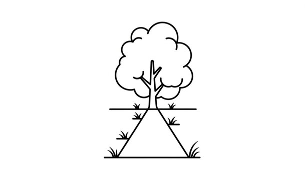 Minimal tree and straight path outline vector icon clean garden line illustration isolated on white