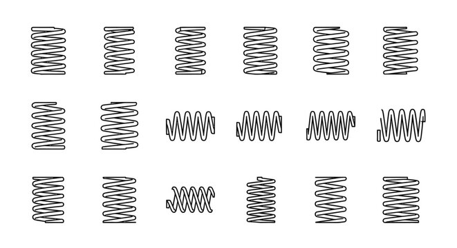 collection of various spring types coiled metal wire illustrations for mechanical use
