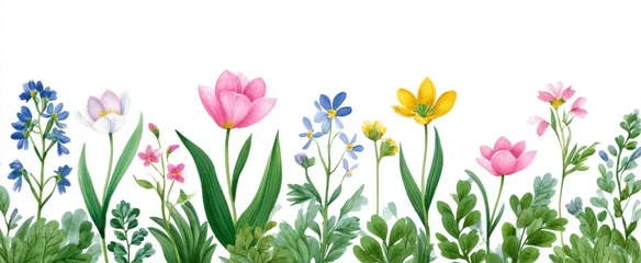 Küchenrückwand glas motiv Muster Vibrant watercolor spring floral seamless border perfect for greeting cards invitations and seasonal designs  © ckybe