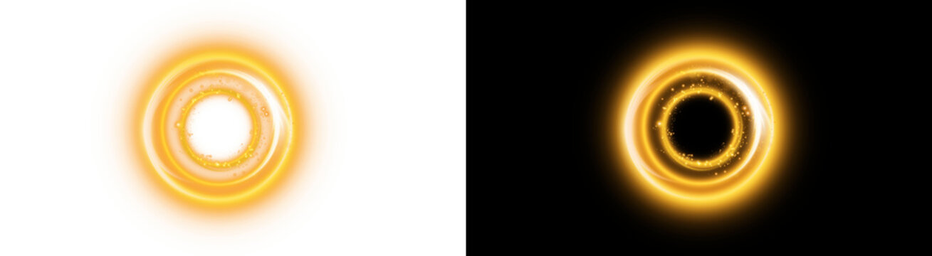 PNG image of&nbsp;A bright golden glowing ring with sparkling particles and a light effect swirl, creating an ethereal portal on transparent background.